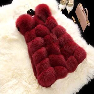 Dark Red Faux Fur Vest
